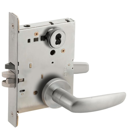 Schlage Grade 1 Storeroom Mortise Lock, Schlage FSIC Less Core, 07 Lever, A Rose, Satin Chrome Finish, Field L9080J 07A 626